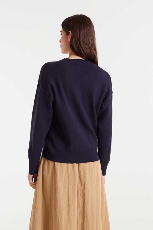 Jersey de punto jacquard con estampado big navy blue flower
