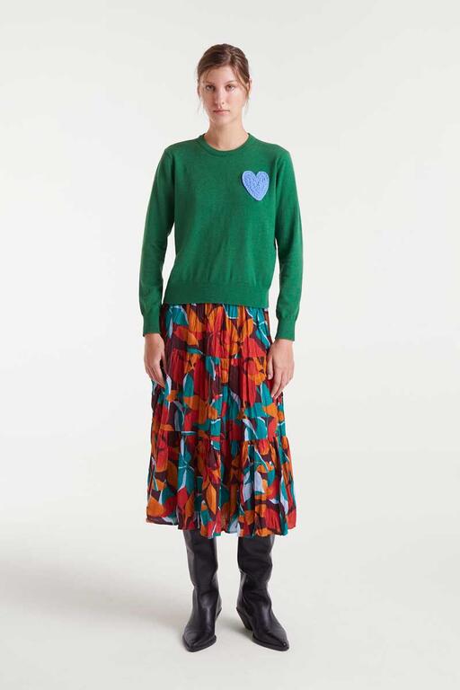Jersey de punto verde con print de corazón