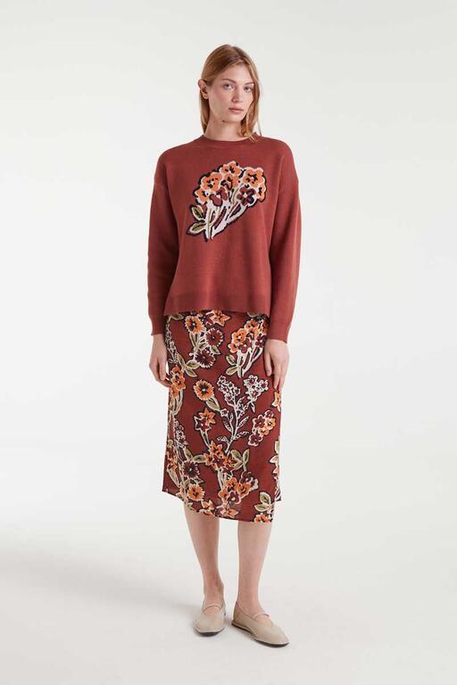 Jersey de punto jacquard con estampado bouquet