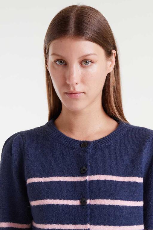 Cárdigan punto rayas marinera navy blue y rosa