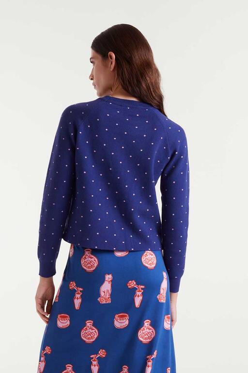 Jersey punto jacquard estampado topos mini navy blue y rosa