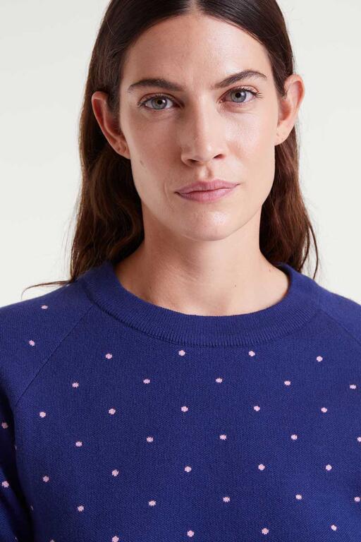 Jersey punto jacquard estampado topos mini navy blue y rosa