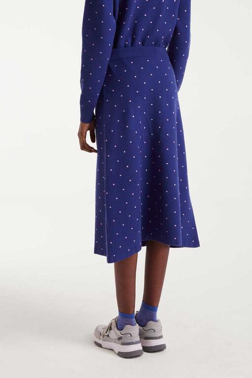 Falda midi punto jacquard estampado topos mini navy blue y rosa