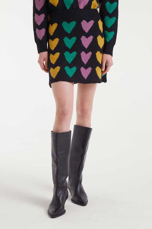 Falda corta punto jacquard con estampado cupido lines
