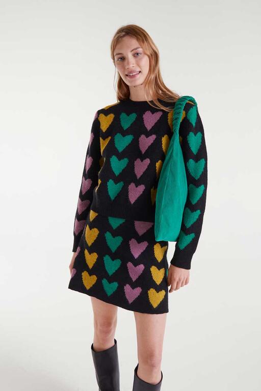 Falda corta punto jacquard con estampado cupido lines