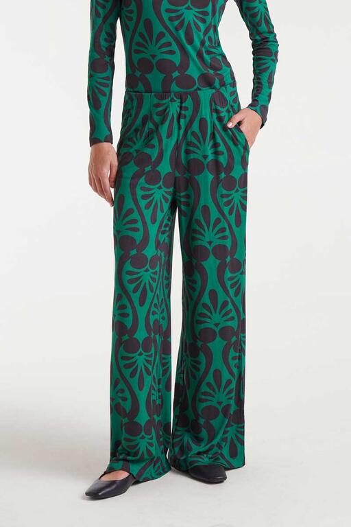 Pantalón con estampado Baroque en verde y negro, corte ancho y bolsillos laterales de Compañía Fantástica