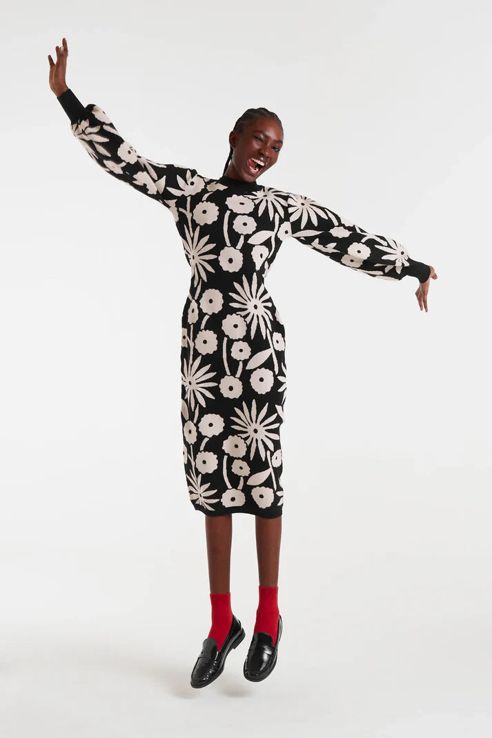 Vestido midi jacquard con estampado Tofu