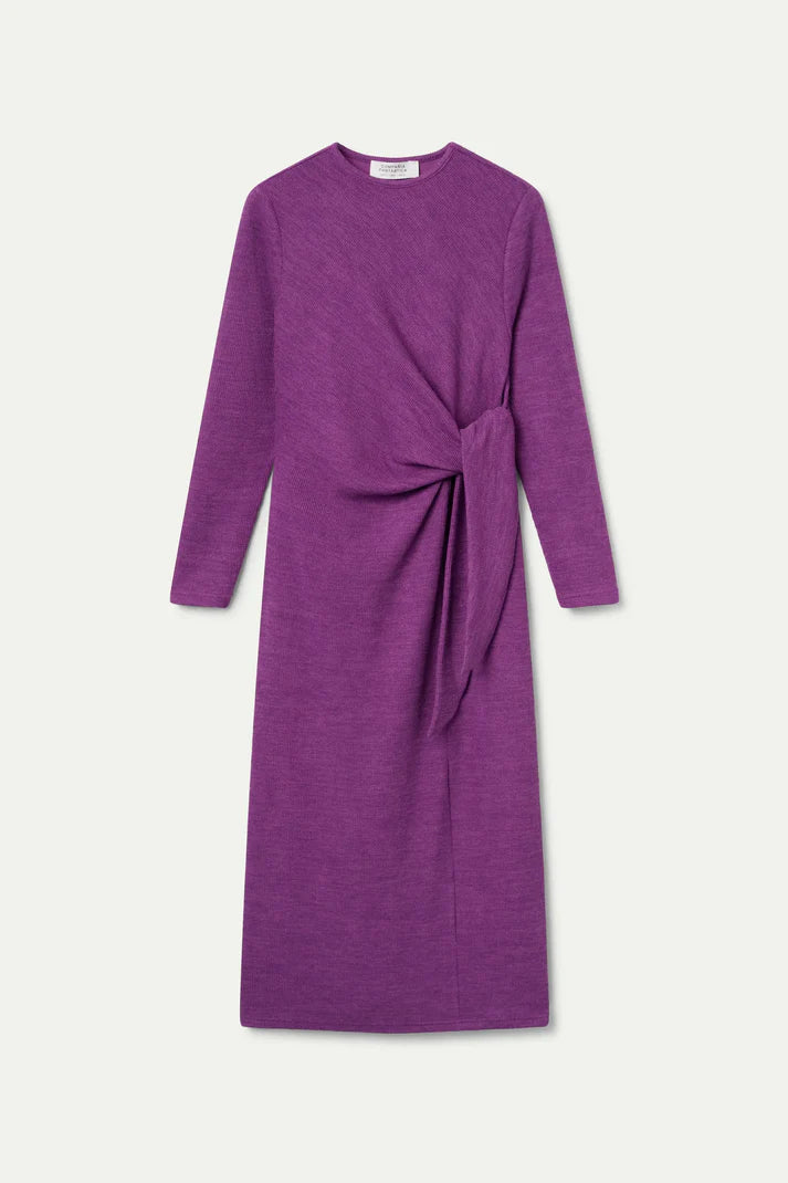 Vestido largo punto canalé magenta