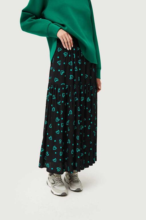 Falda-Larga-Con-Estampado-De-Corazones-Verdes-Compañía Fantástica