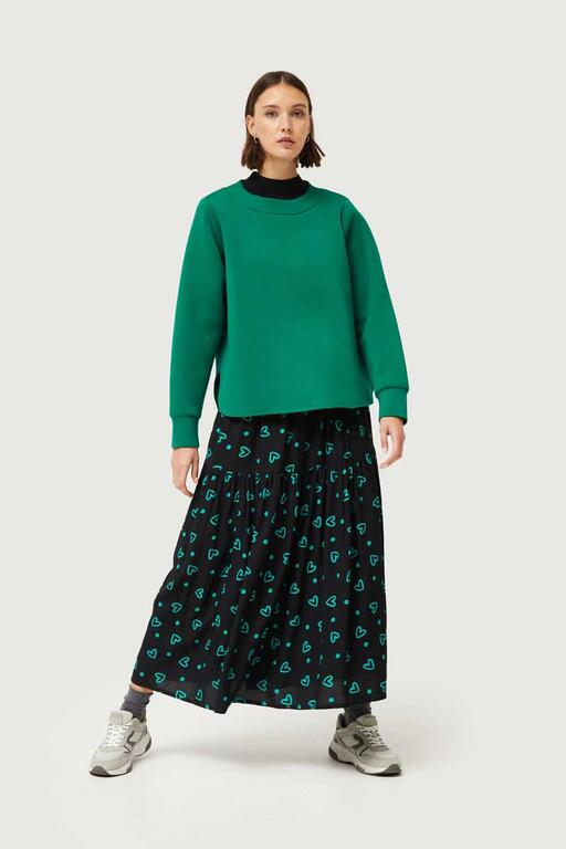 Falda-Larga-Con-Estampado-De-Corazones-Verdes-Compañía Fantástica