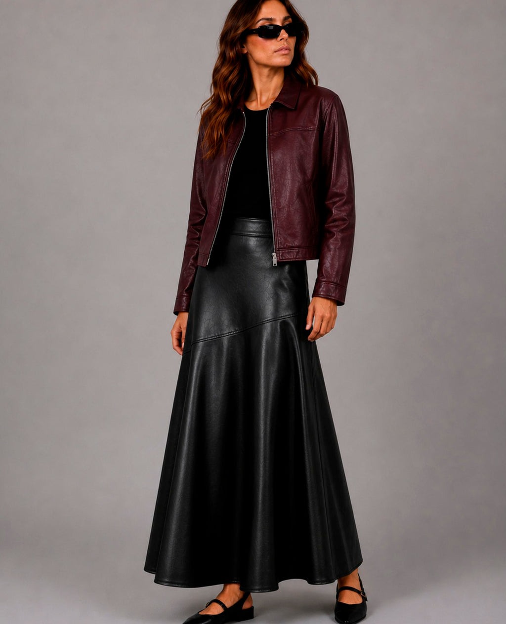 Falda Midi Negra Efecto Piel Dolores Promesas