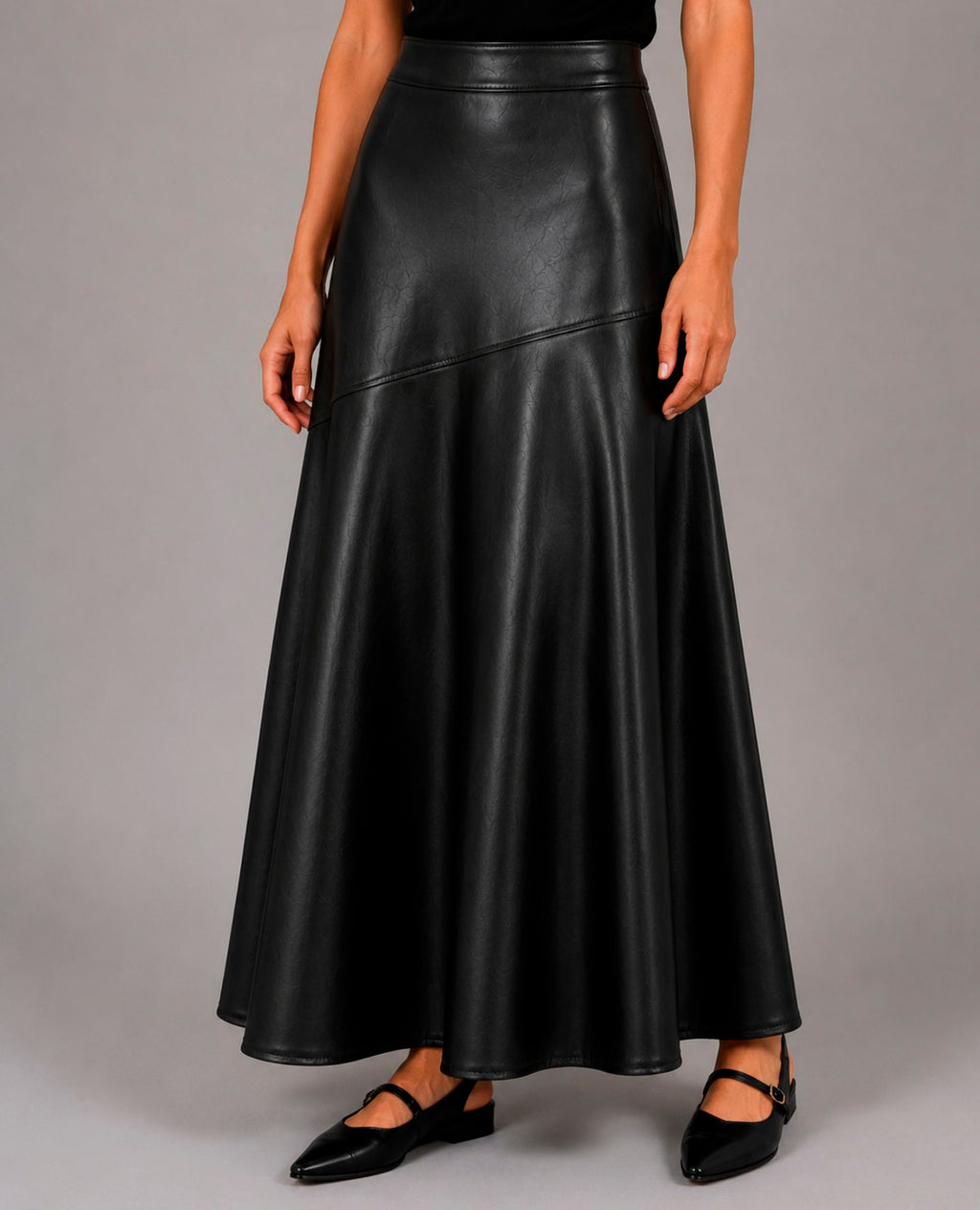 Falda Midi Negra Efecto Piel Dolores Promesas
