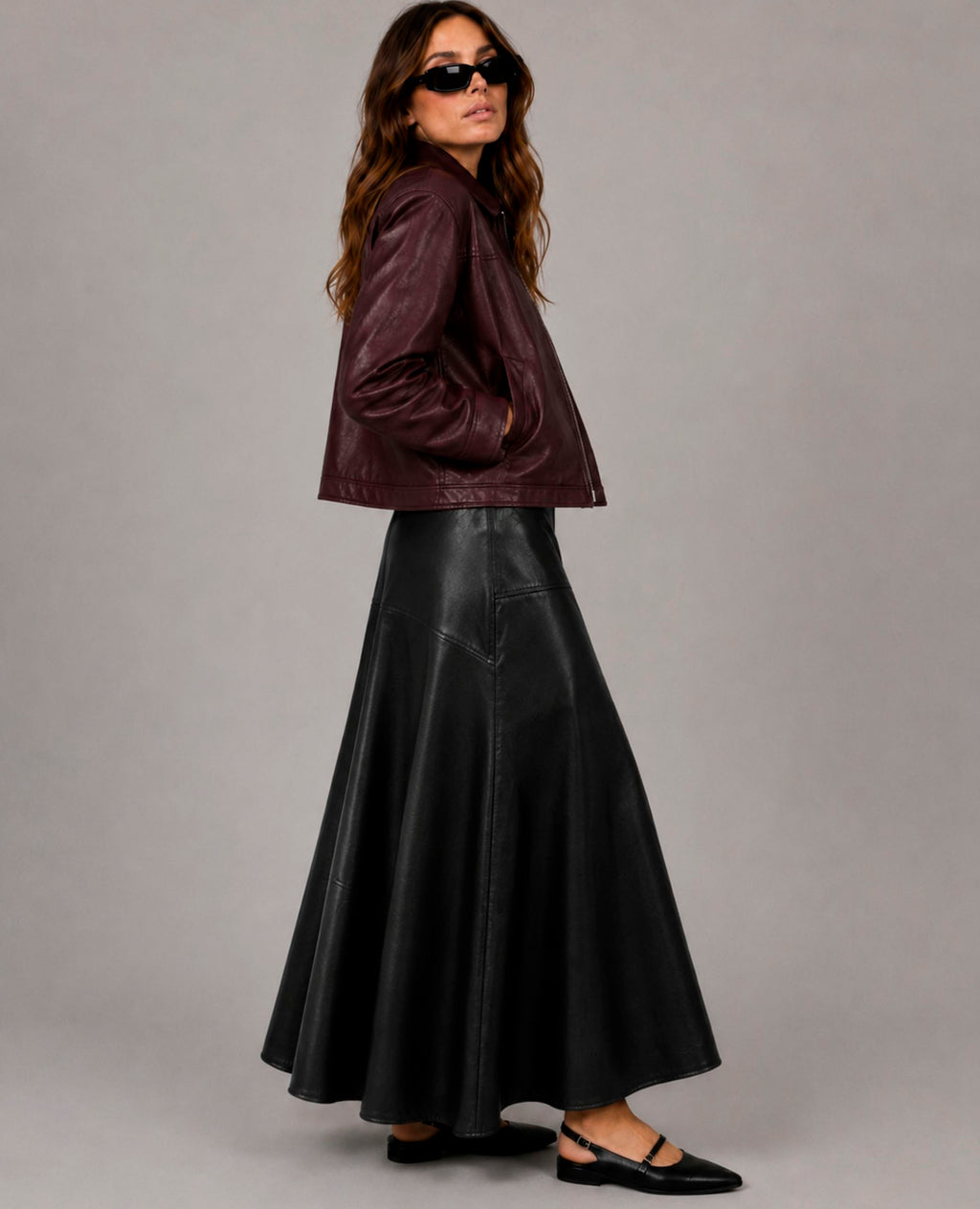 Falda Midi Negra Efecto Piel Dolores Promesas