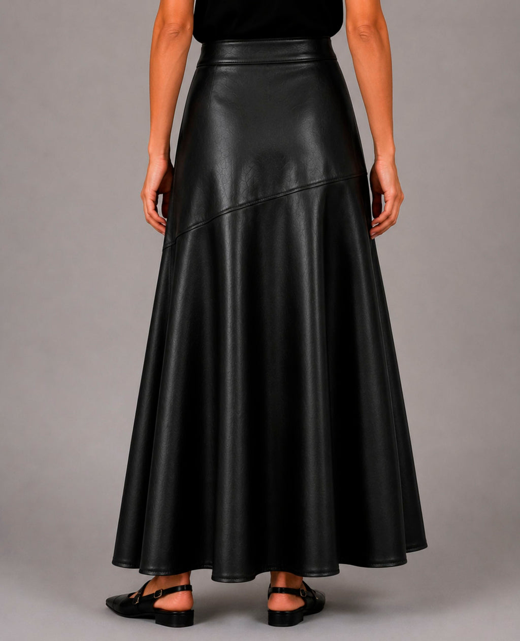 Falda Midi Negra Efecto Piel Dolores Promesas
