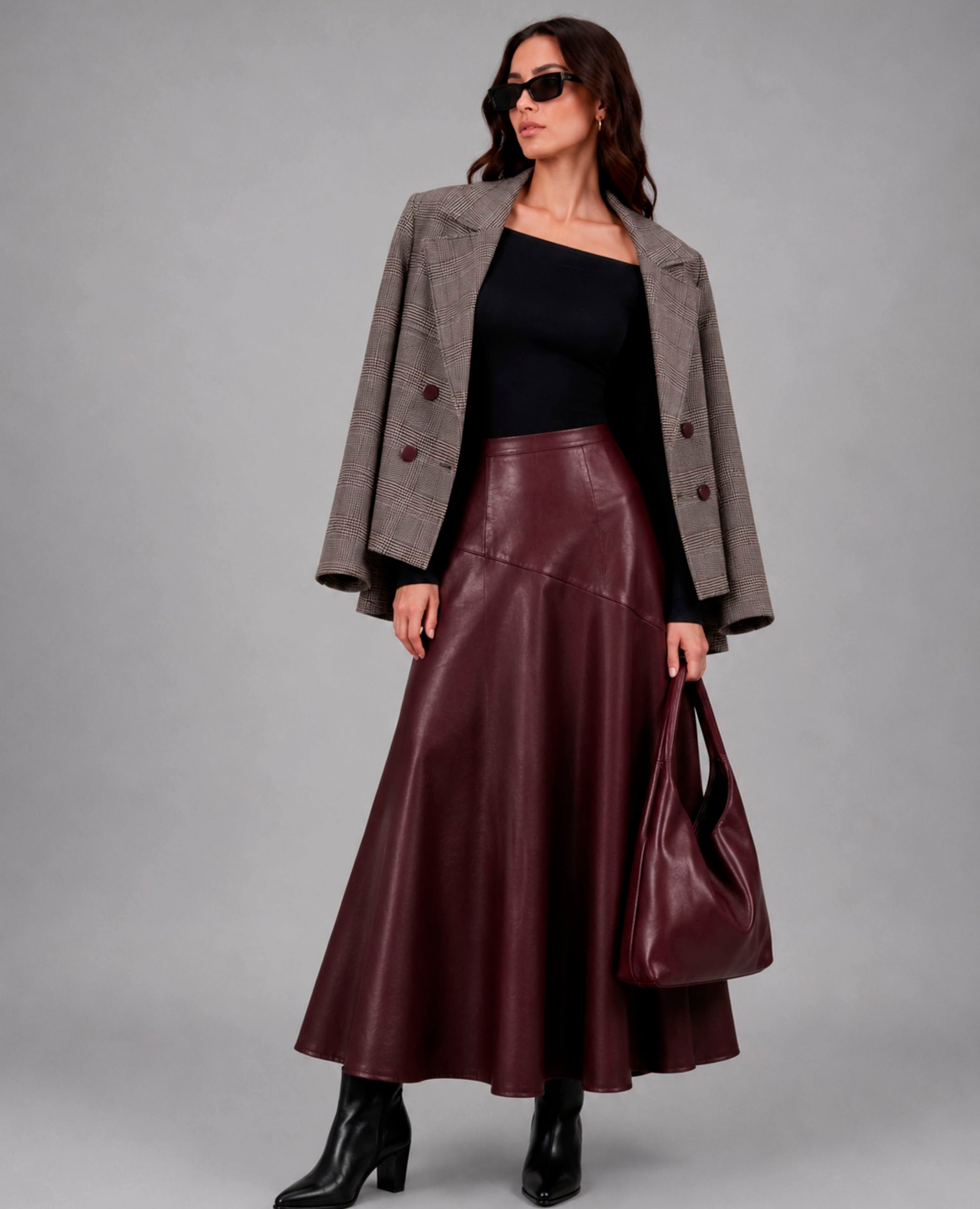 Falda Midi Negra Efecto Piel Dolores Promesas