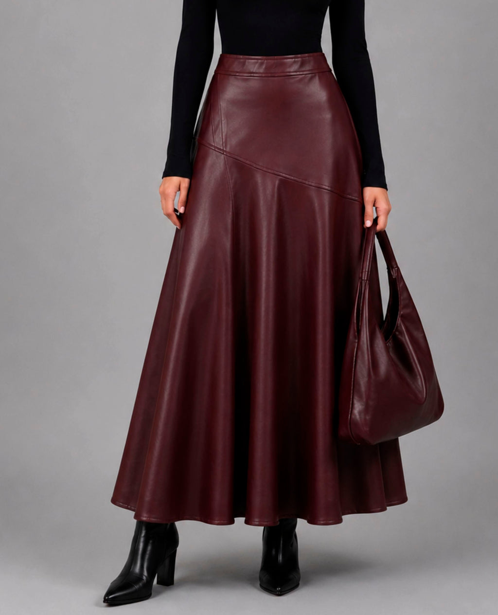 Falda Midi Negra Efecto Piel Dolores Promesas