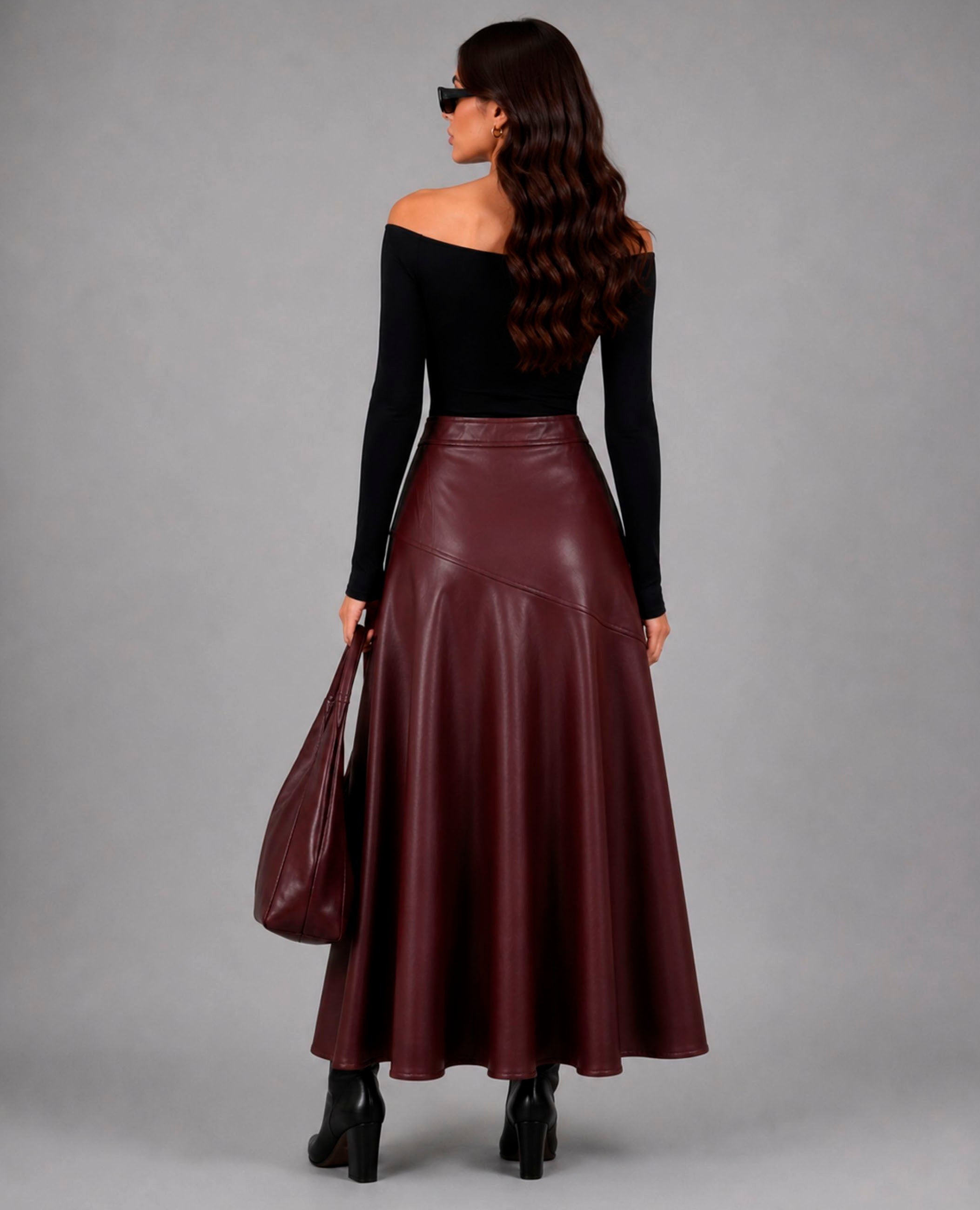 Falda Midi Negra Efecto Piel Dolores Promesas