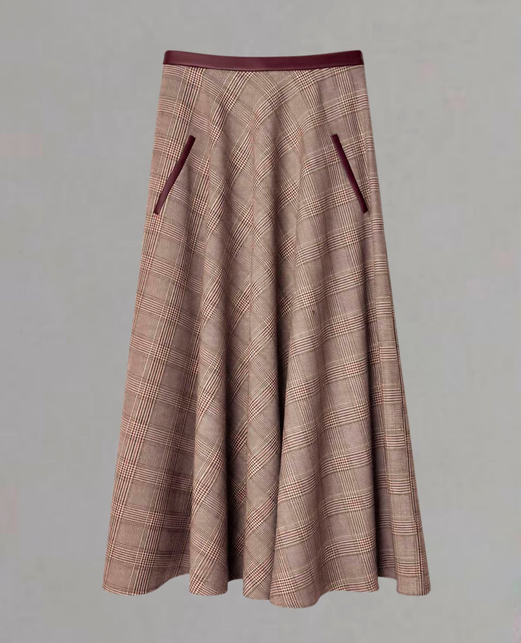 Falda Midi de Cuadros Marrón y Burdeos Dolores Promesas
