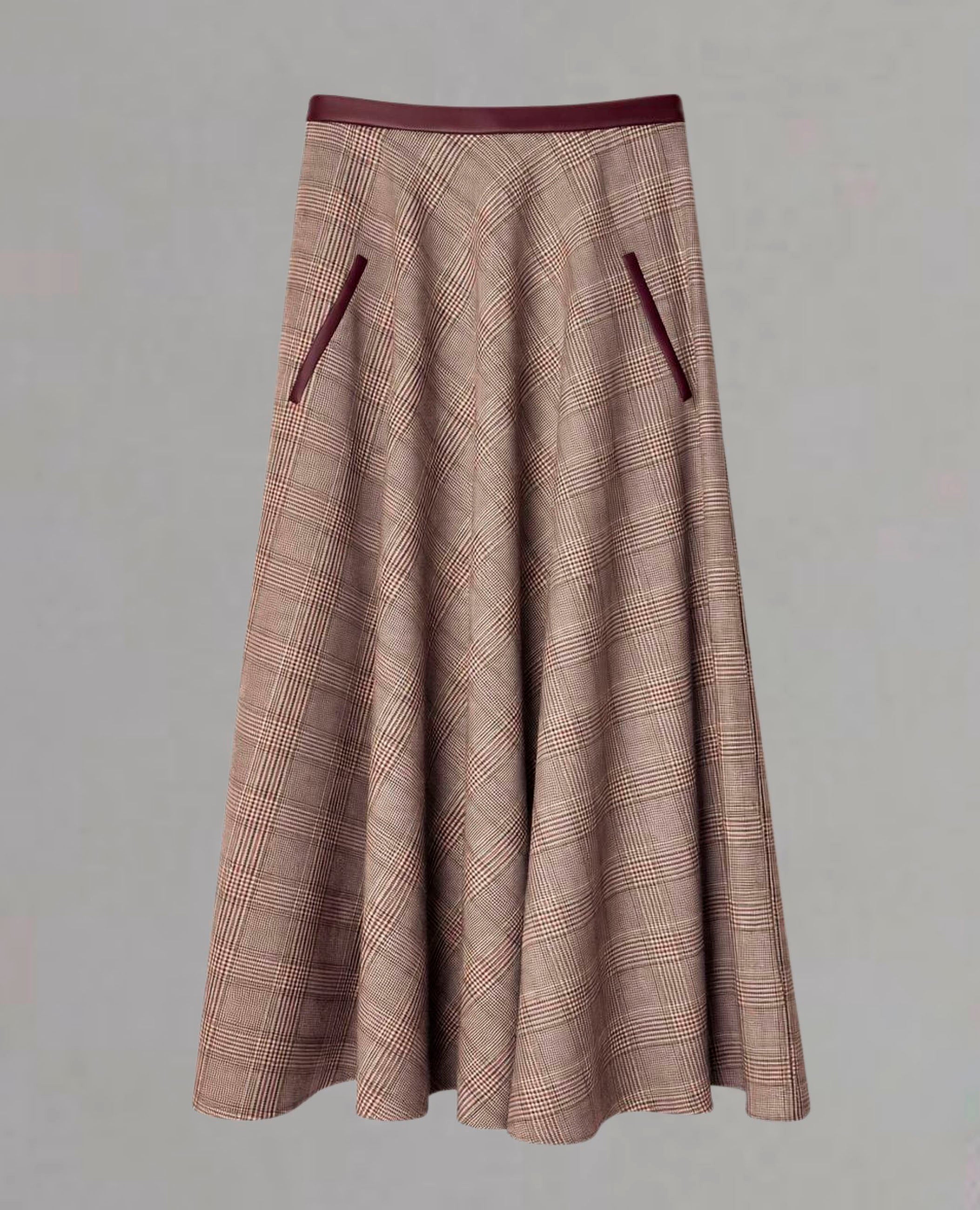 Falda Midi de Cuadros Marrón y Burdeos Dolores Promesas