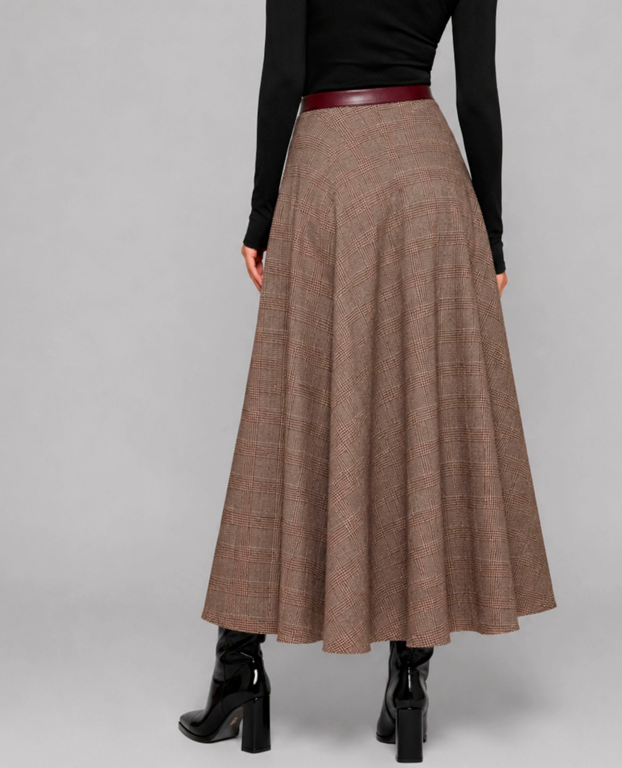 Falda Midi de Cuadros Marrón y Burdeos Dolores Promesas