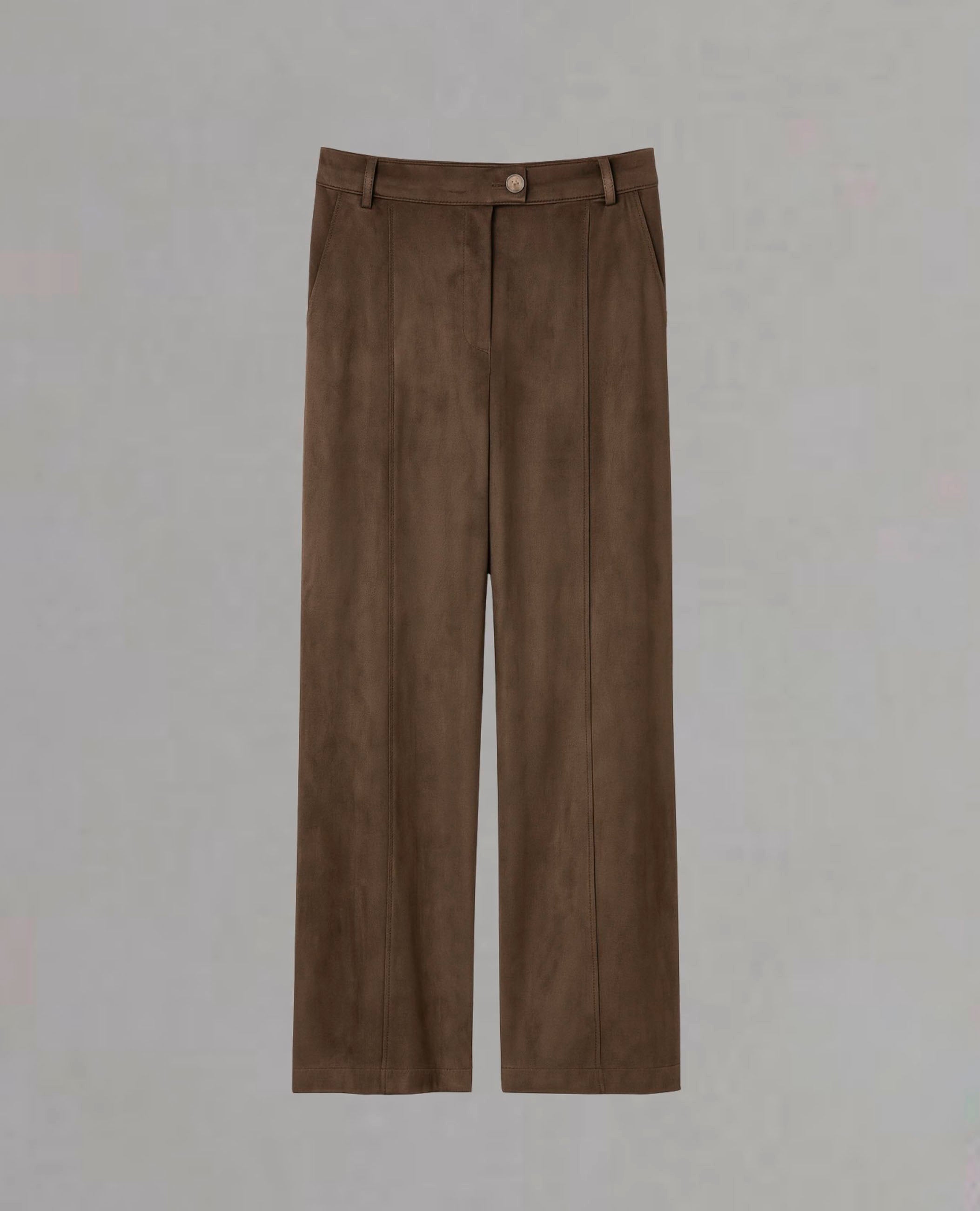 Pantalón Ruth marrón efecto antelina | Dolores Promesas