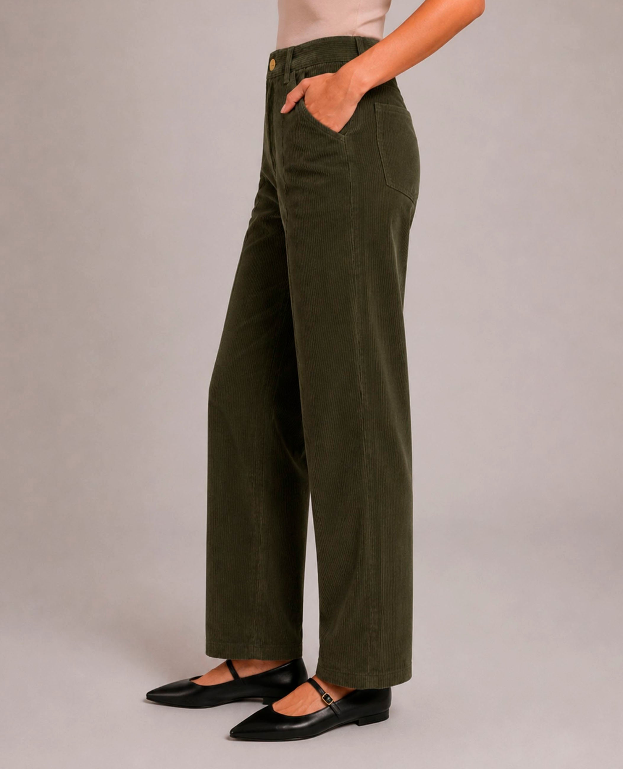 Pantalón Anna de mujer con pinzas y pernera ancha – Dolores Promesas