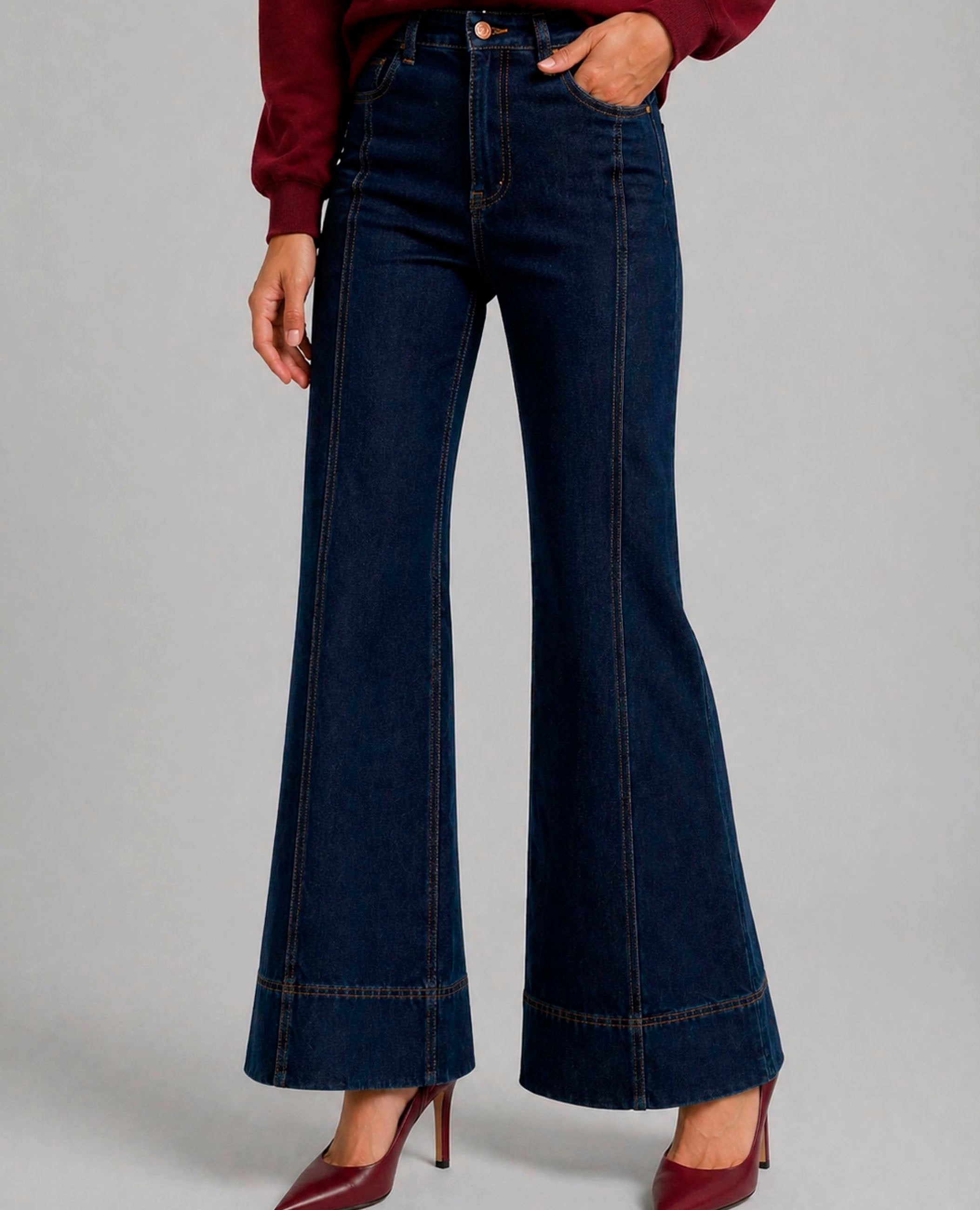 Jeans acampanados de cintura alta – Dolores Promesas