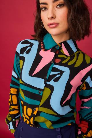 Camisa Castaña Multicolor