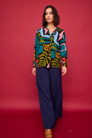 Camisa Castaña Multicolor