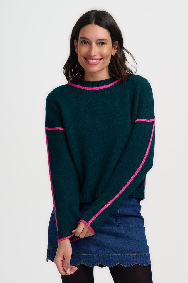 💚Jersey Rozalia de Sugarhill Brighton verde con ribete rosa