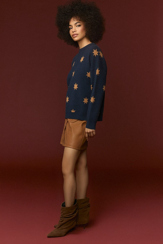 SHINE SWEATER | Jersey azul marino estampado de Minueto