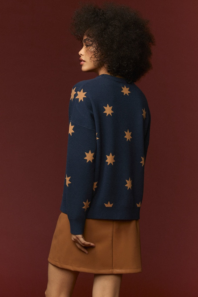 SHINE SWEATER | Jersey azul marino estampado de Minueto