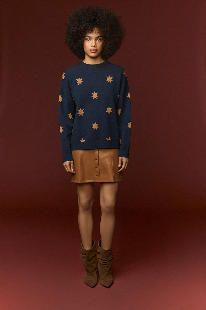SHINE SWEATER | Jersey azul marino estampado de Minueto