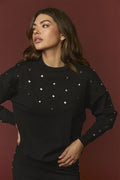 VICTORIA SWEATER | Jersey negro con tachuelas de Minueto