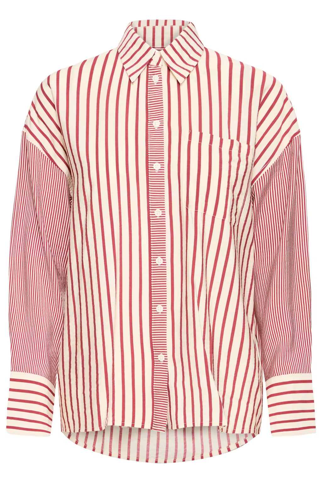 Camisa de mujer ICHI a rayas rojas y blancas