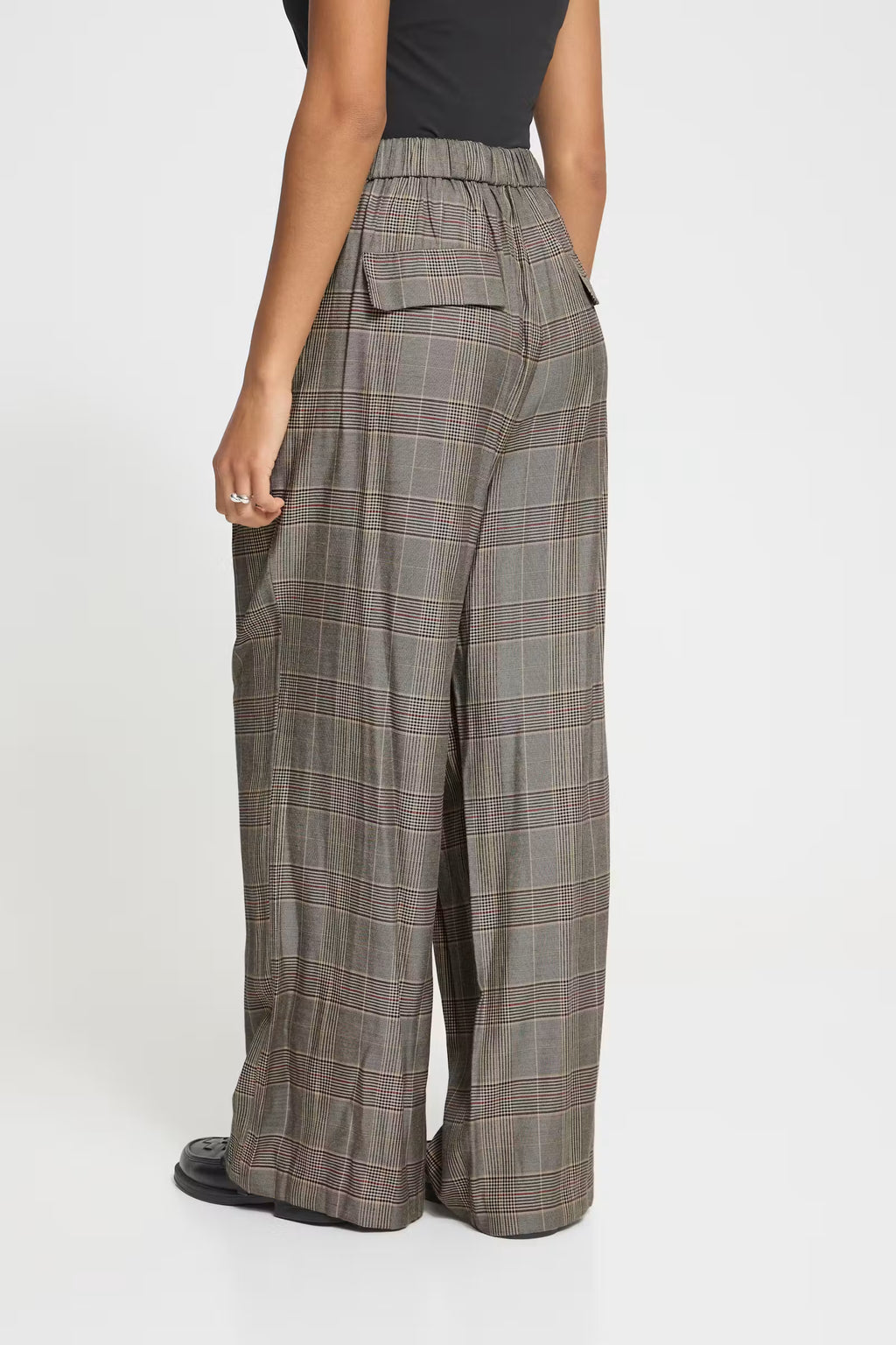 Pantalón de cuadros de pierna ancha y cintura alta ICHI