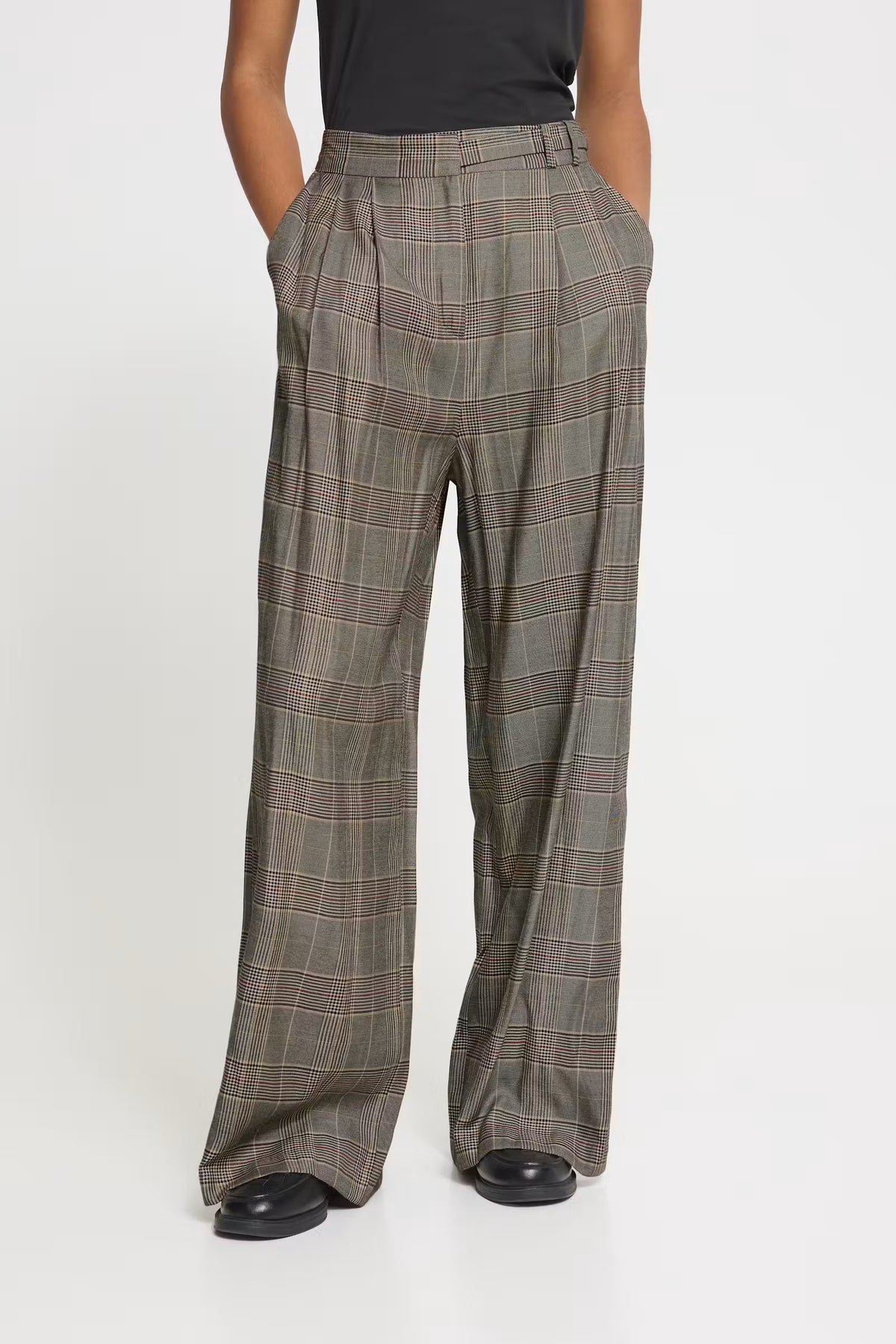 Pantalón de cuadros de pierna ancha y cintura alta ICHI