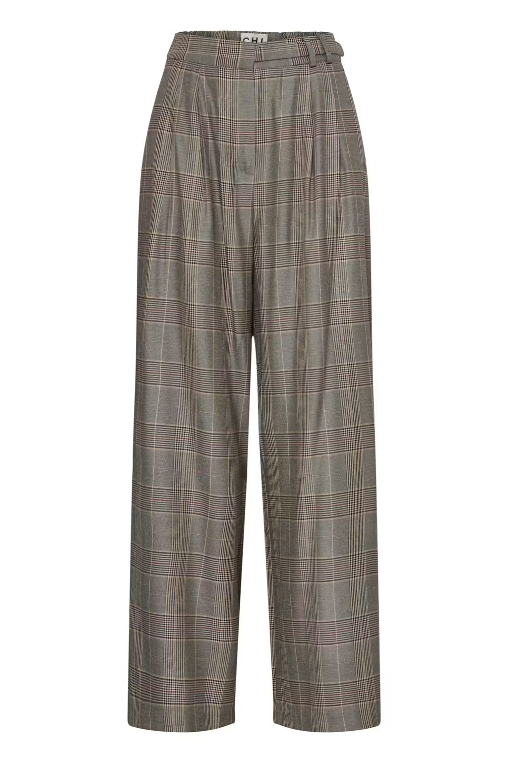 Pantalón de cuadros de pierna ancha y cintura alta ICHI