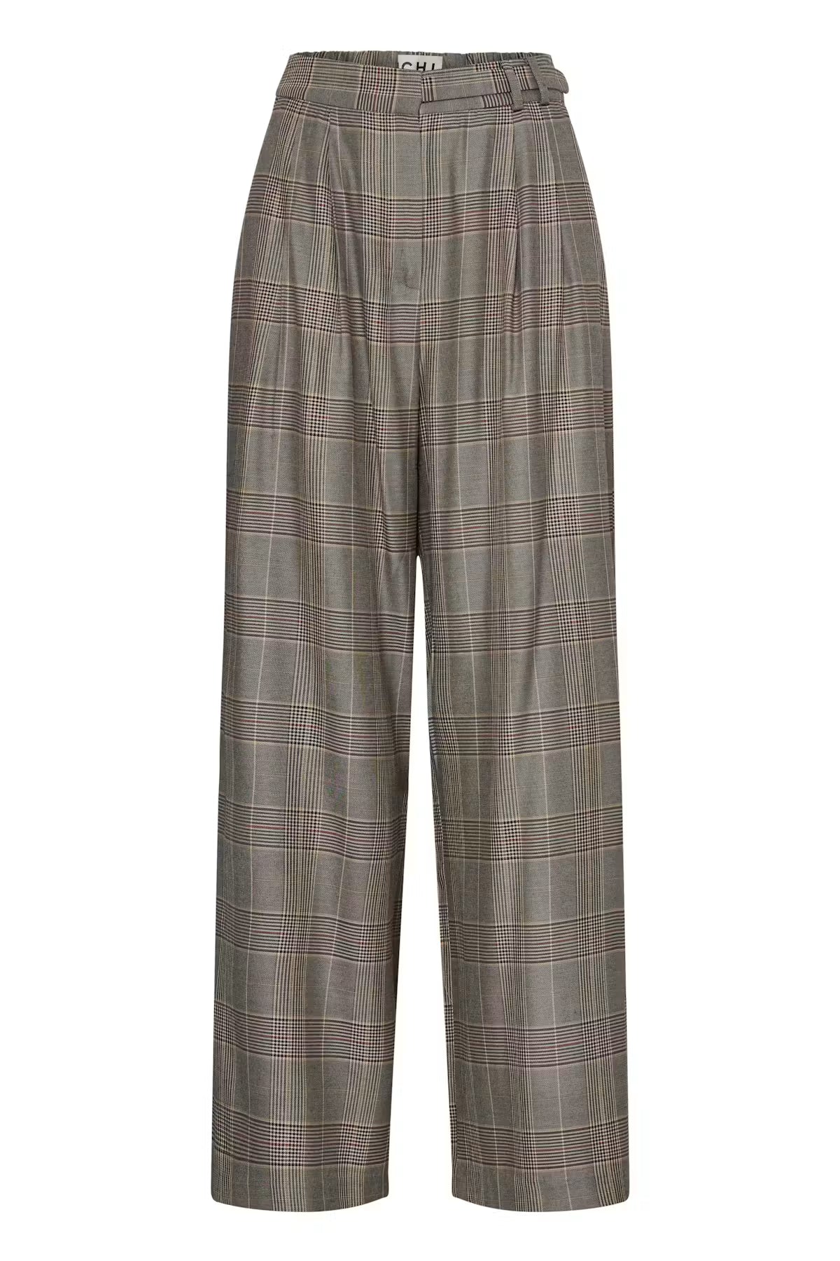 Pantalón de cuadros de pierna ancha y cintura alta ICHI