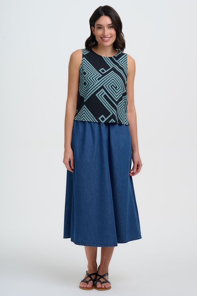 Blusa Marissa - Negro/Verde, líneas geométricas