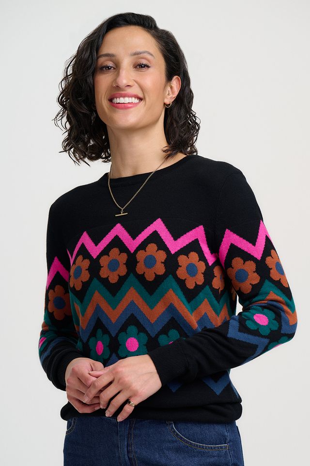 🌸 Jersey Rita de Sugarhill Brighton con estampado retro floral y zigzag