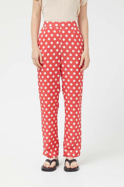 Pantalón Recto Rojo Lunares