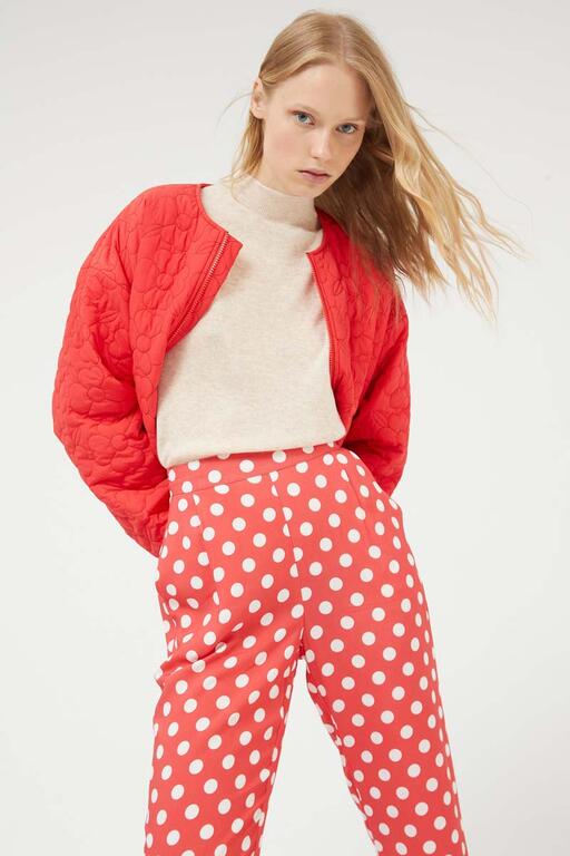 Pantalón Recto Rojo Lunares