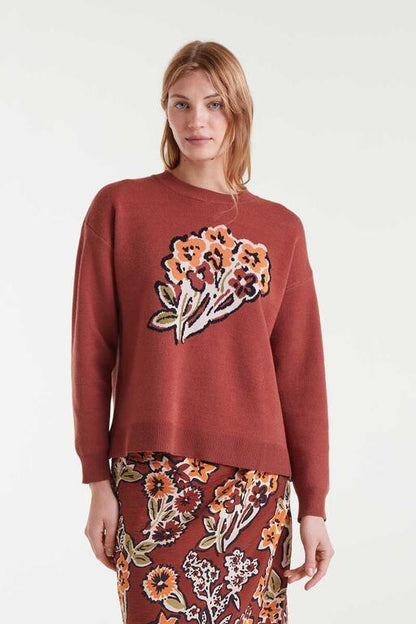 Jersey de punto jacquard con estampado bouquet