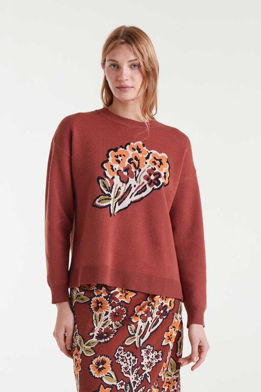Jersey de punto jacquard con estampado bouquet