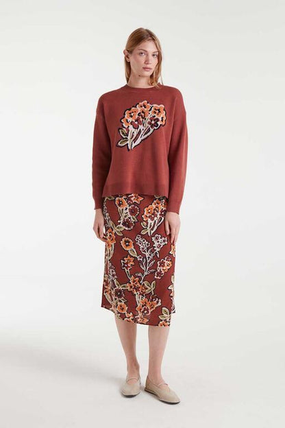 Jersey de punto jacquard con estampado bouquet