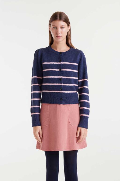 Cárdigan punto rayas marinera navy blue y rosa