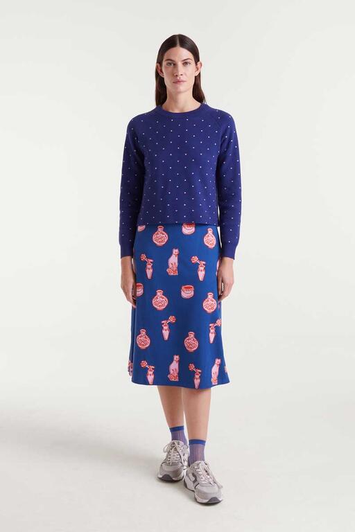 Jersey punto jacquard estampado topos mini navy blue y rosa