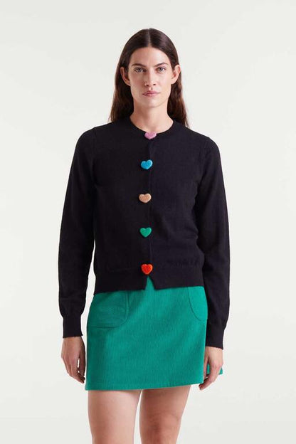 Cárdigan punto con detalle de corazones negro
