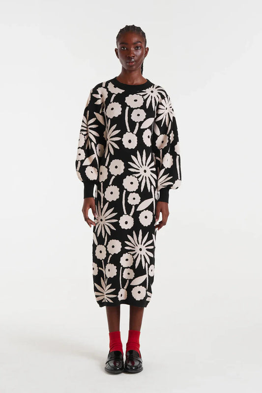 Vestido midi jacquard con estampado Tofu